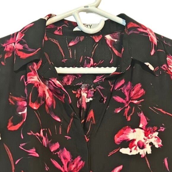 Suzy Shier Black and Pink Long Sleeve Notched Collar Blouse - Picture 3 of 6